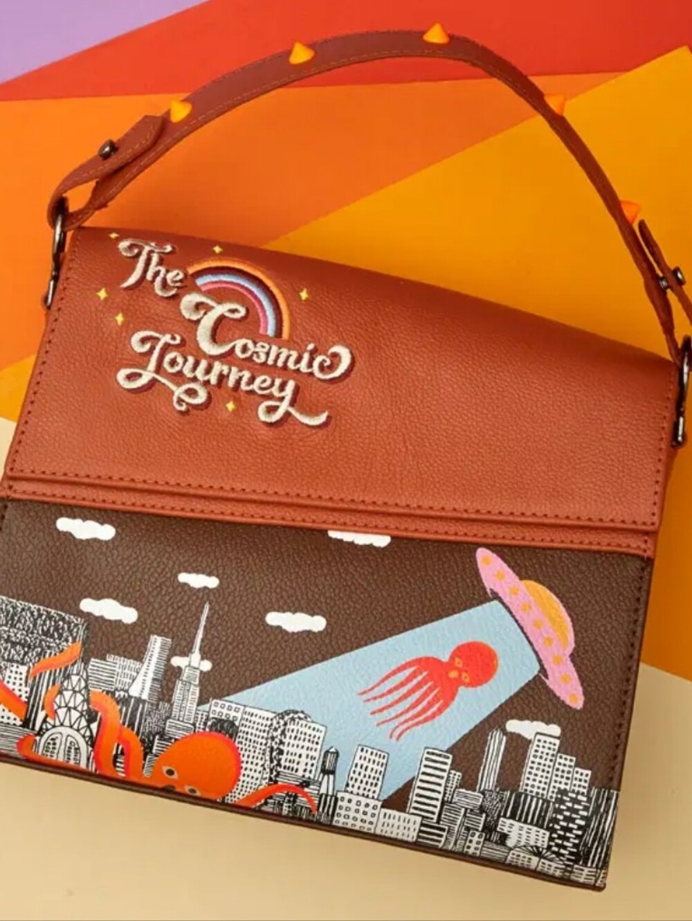 Min & Mon Whimsical Cosmic Journey Two Way Bag UFO Octopus Rainbow
